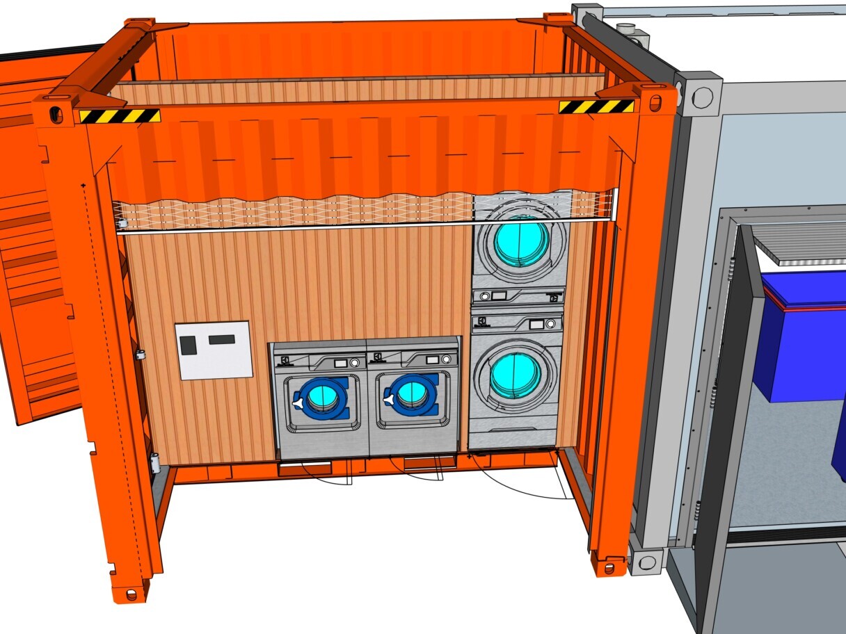 Sebibox - Blanchisserie industrielle en module container / conteneur  pour hôtel et établissement médico-social 
